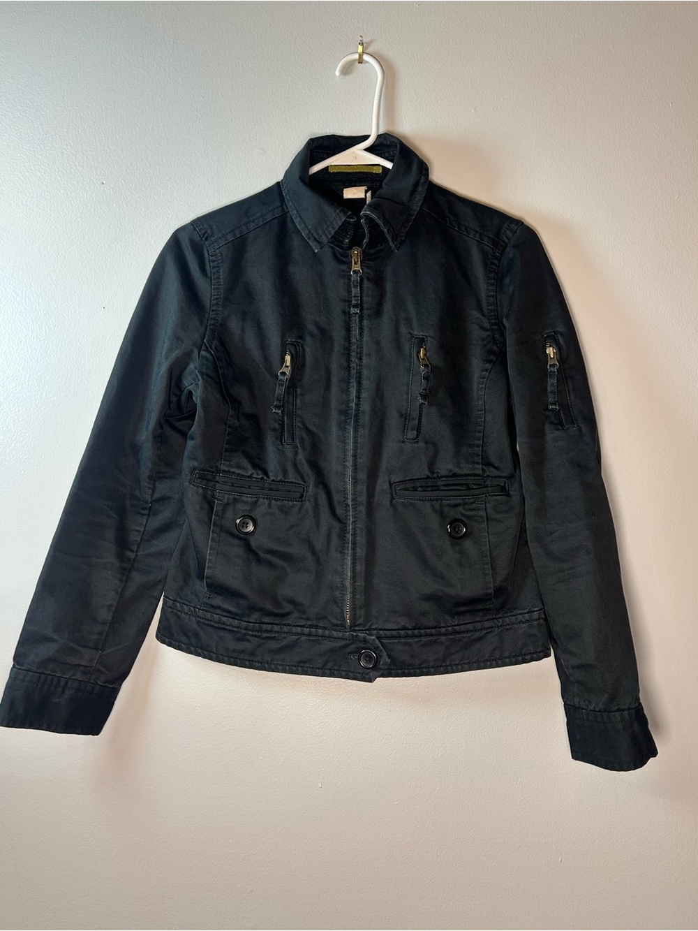 J Crew Black Canvas Military Full Zip Women’s Sm Casual Jacket Goth Biker Grunge